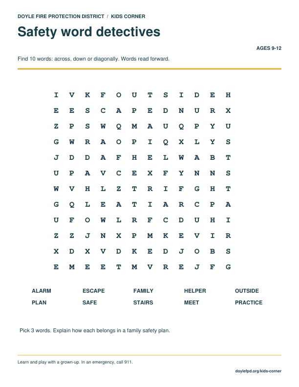 Safety word detectives printable preview